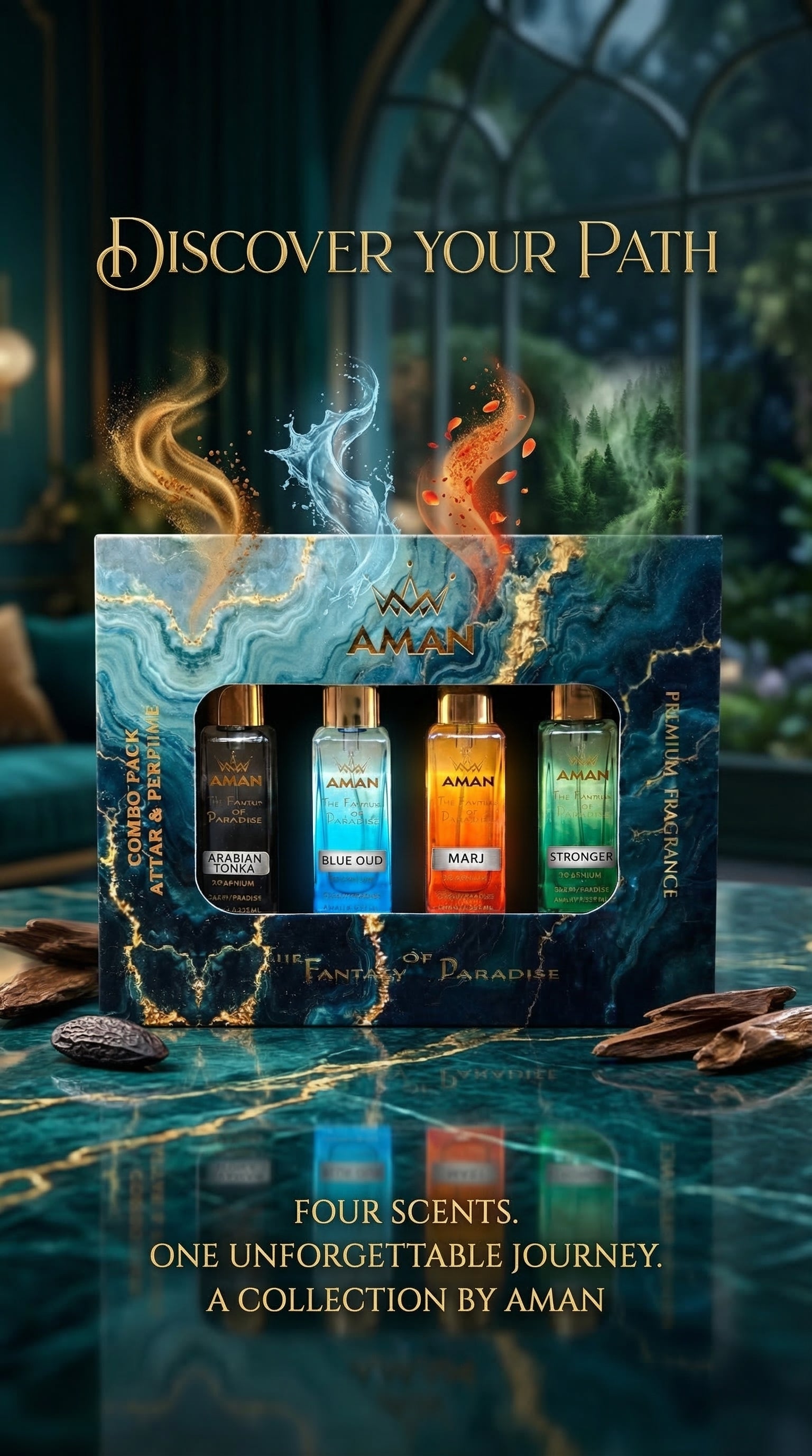 AMAN Fantasy of Paradise Perfume Combo (4 Premium Fragrances Set)(fraiche)
