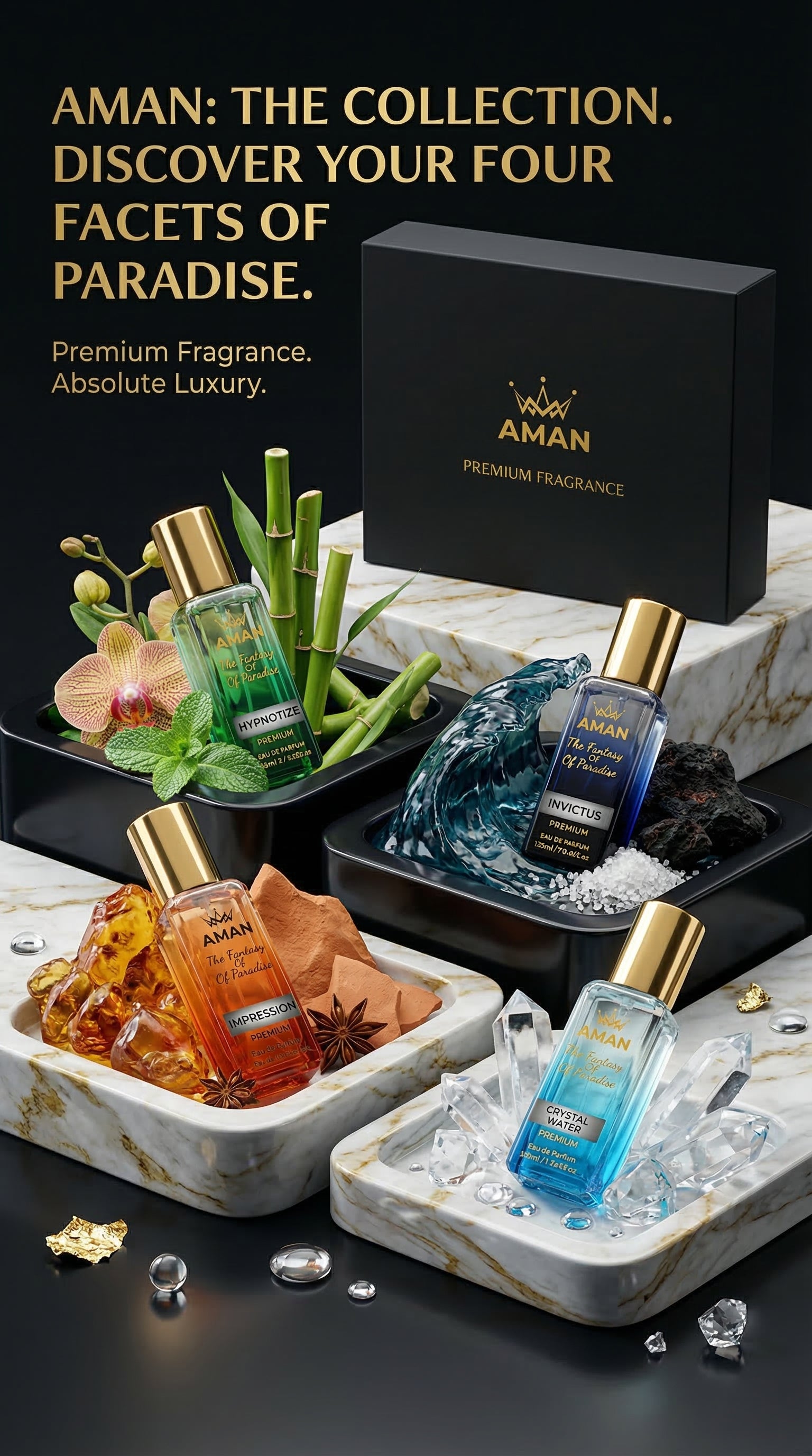 AMAN Fantasy of Paradise Perfume Combo (4 Premium Fragrances Set)(fraiche)