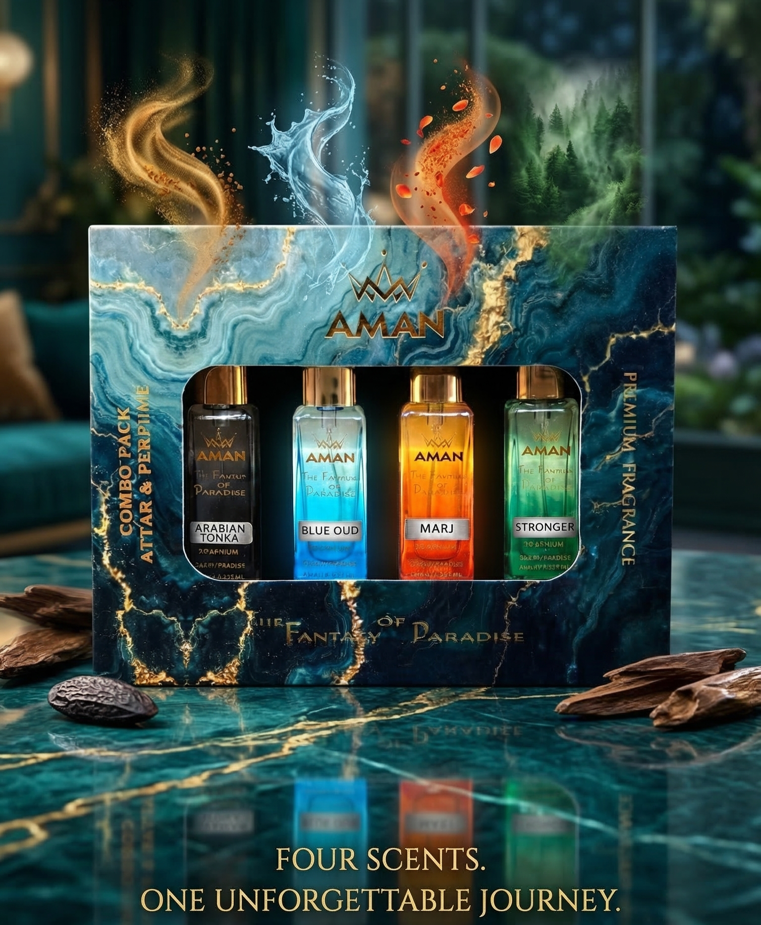 AMAN Fantasy of Paradise Perfume Combo (4 Premium Fragrances Set)(fraiche)